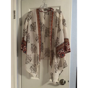 🔵Women's coco + jaimeson Cream Brown Floral Print L Kimono